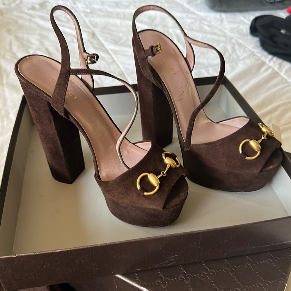 Gucci suede platforms heels